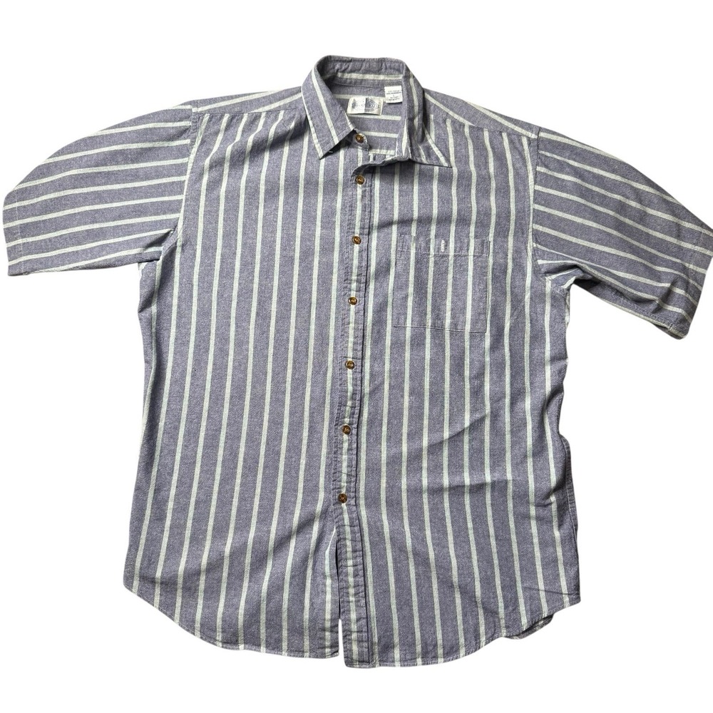 Brookcraft Striped Button Up Shirt Short Sleeve Casual Cotton Mens Large